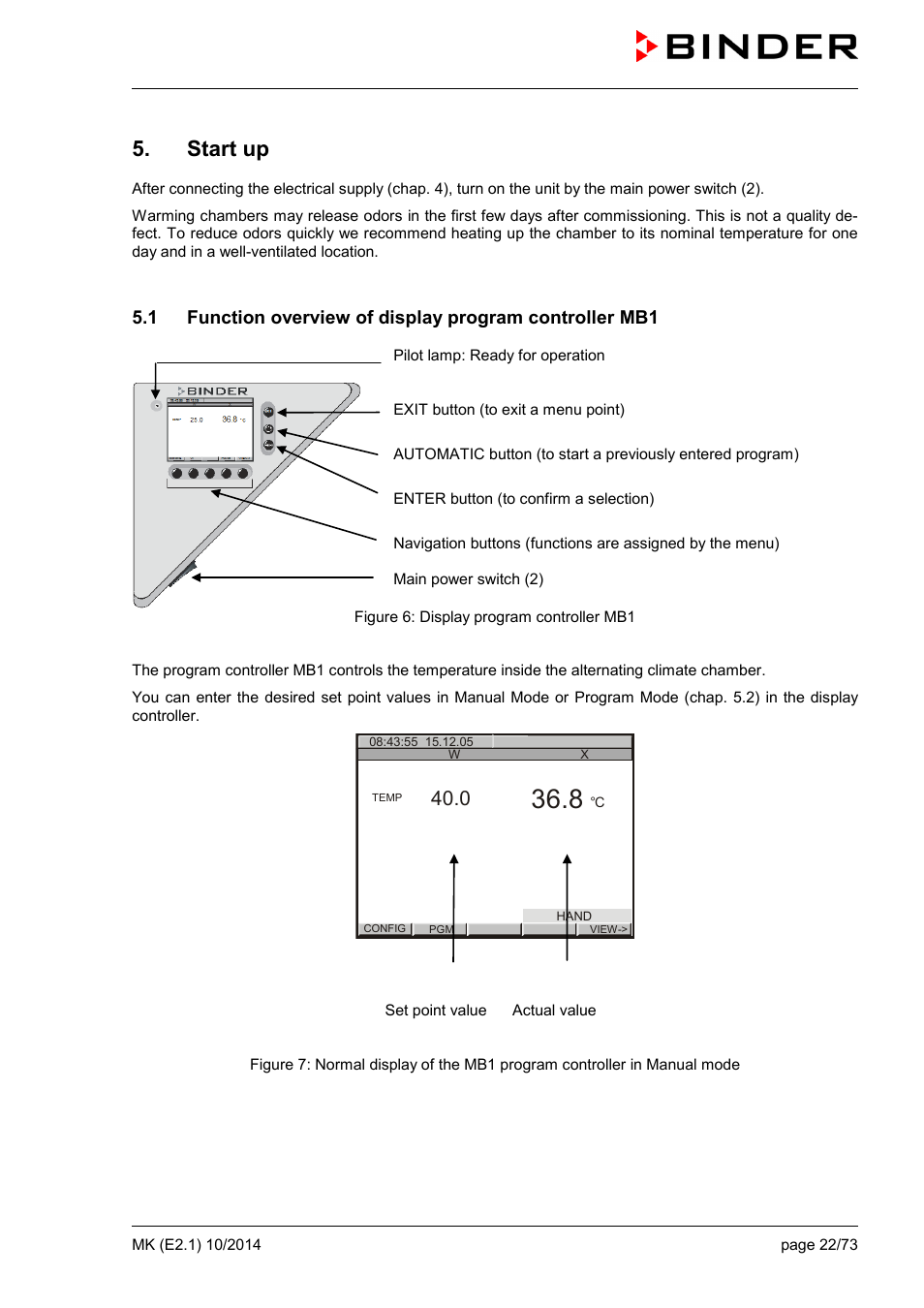 Start up | BINDER MK 53 User Manual | Page 22 / 73