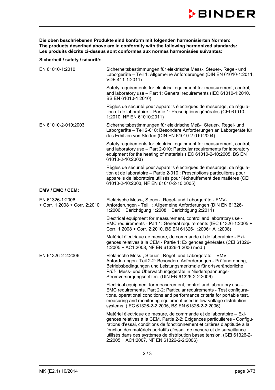 BINDER MK 53 User Manual | Page 3 / 73