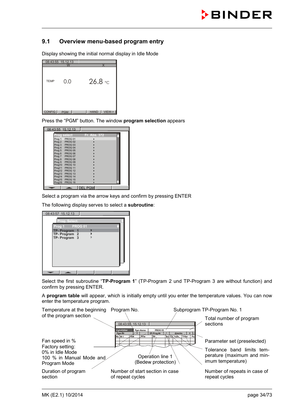 1 overview menu-based program entry | BINDER MK 53 User Manual | Page 34 / 73