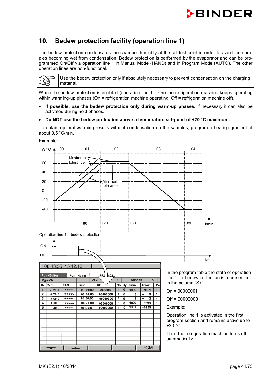 Bedew protection facility (operation line 1) | BINDER MK 53 User Manual | Page 44 / 73
