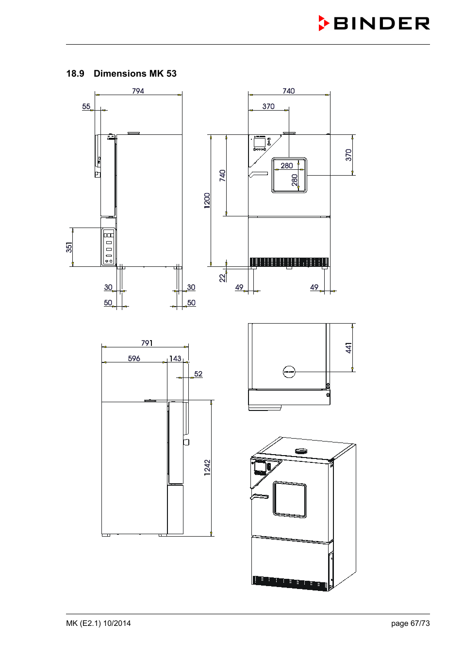 9 dimensions mk 53 | BINDER MK 53 User Manual | Page 67 / 73