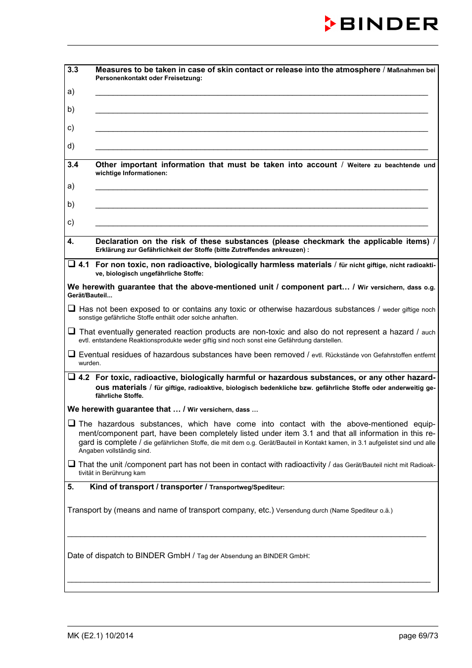 BINDER MK 53 User Manual | Page 69 / 73