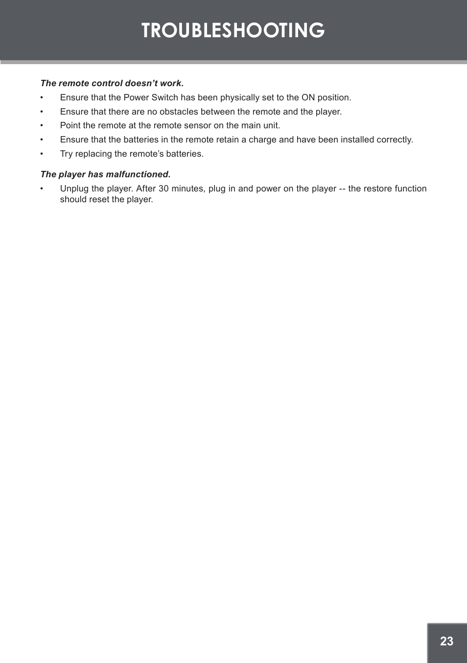 Troubleshooting | COBY DVD-514 User Manual | Page 23 / 24