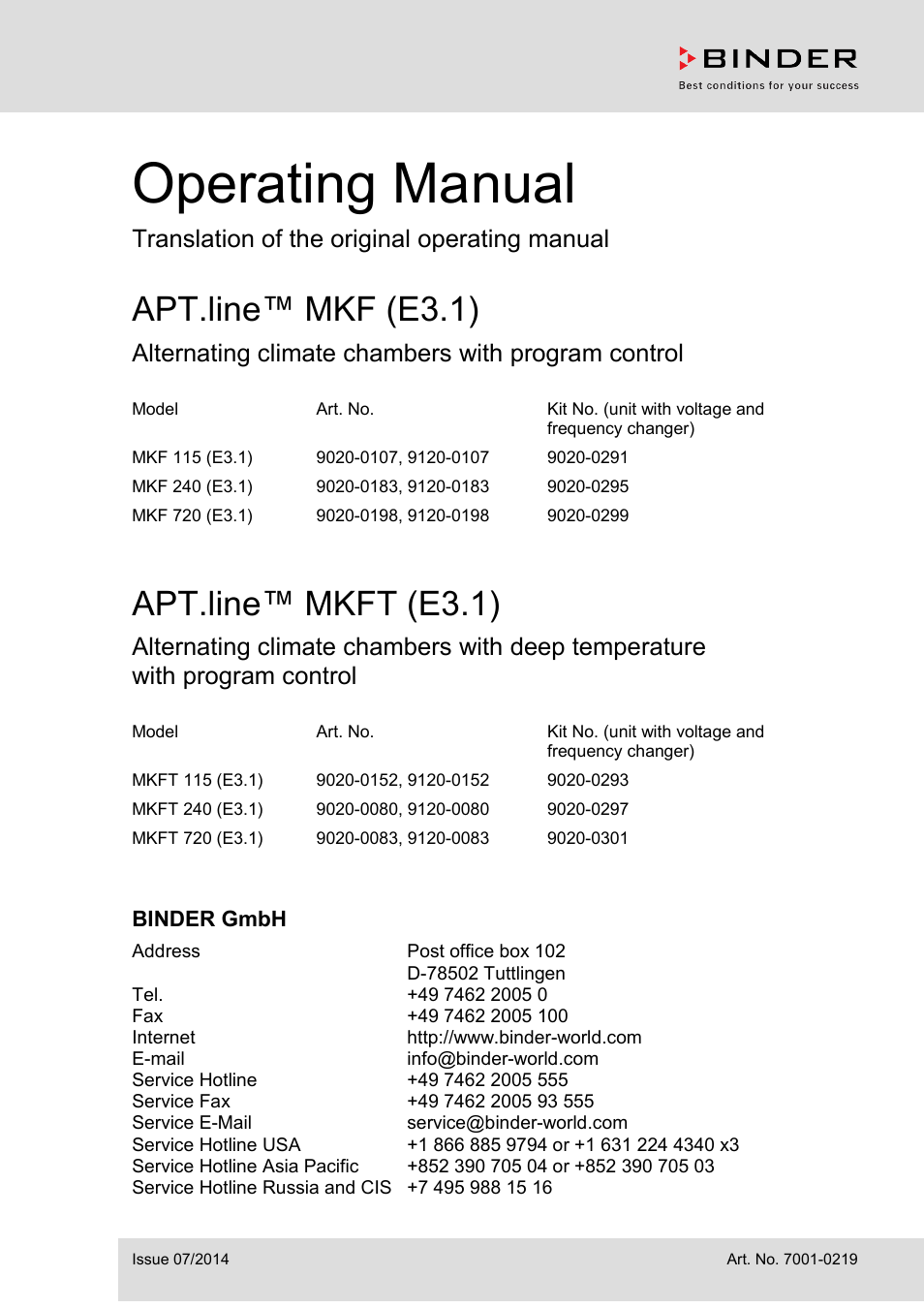 BINDER MK 115 User Manual | 115 pages