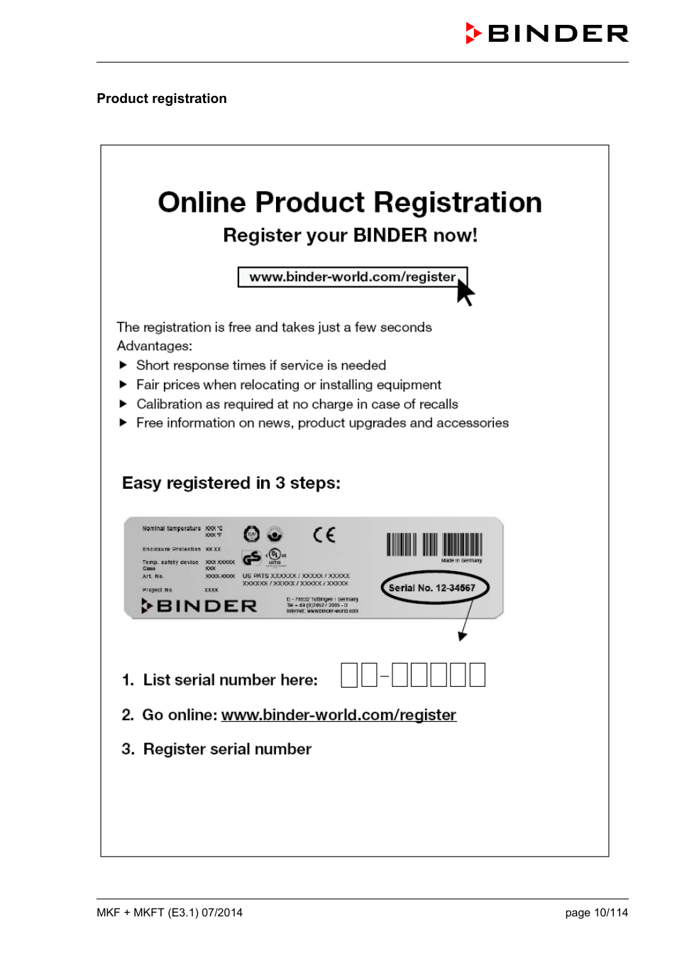 Product registration | BINDER MK 115 User Manual | Page 10 / 115
