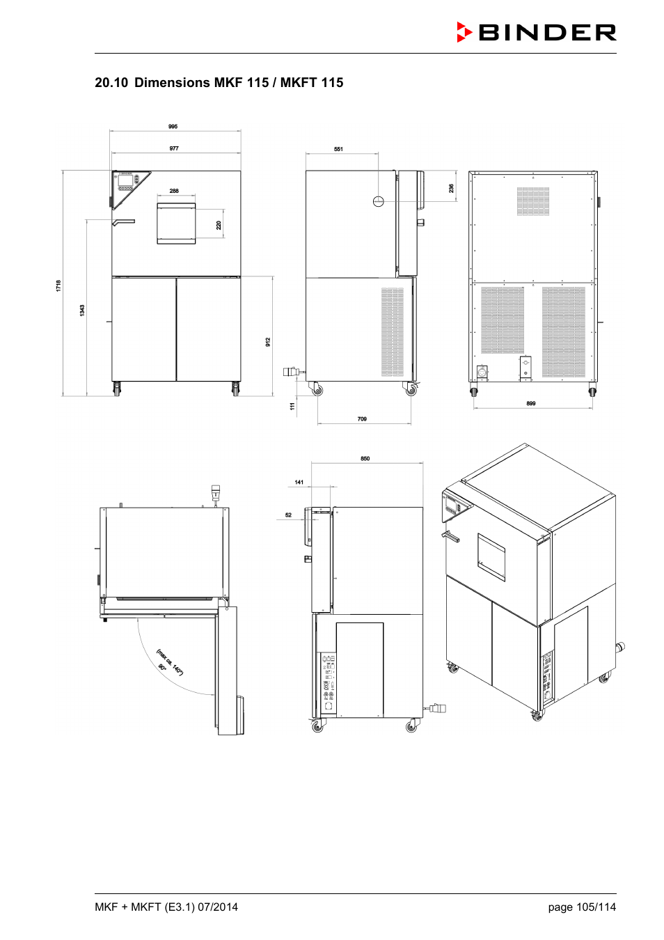 10 dimensions mkf 115 / mkft 115 | BINDER MK 115 User Manual | Page 105 / 115