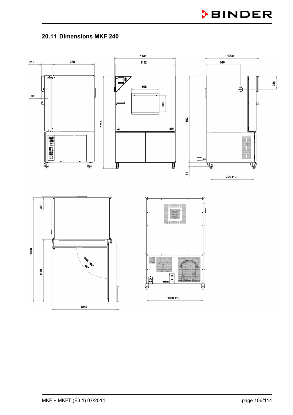 11 dimensions mkf 240 | BINDER MK 115 User Manual | Page 106 / 115