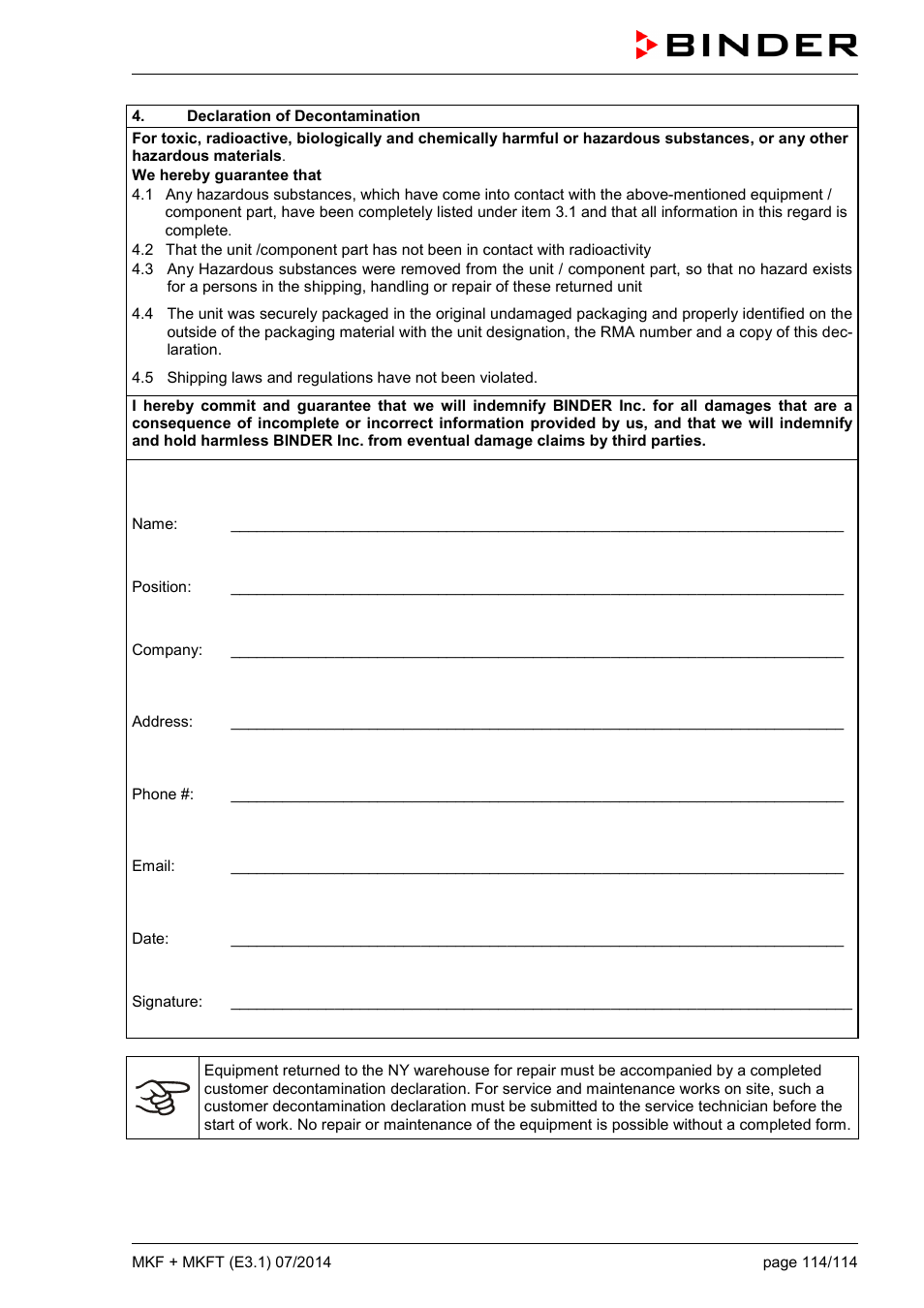BINDER MK 115 User Manual | Page 114 / 115