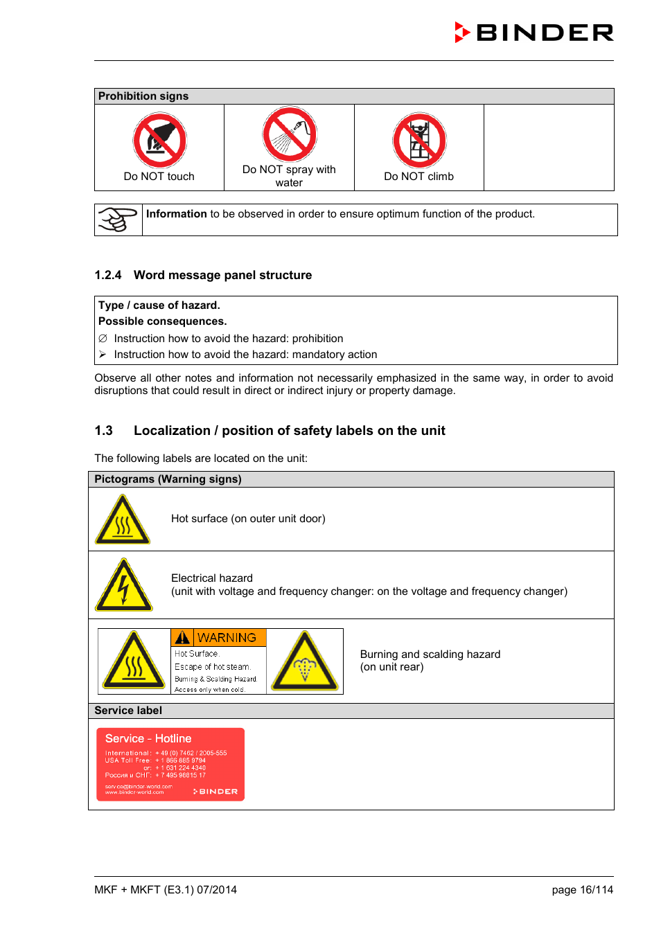4 word message panel structure | BINDER MK 115 User Manual | Page 16 / 115