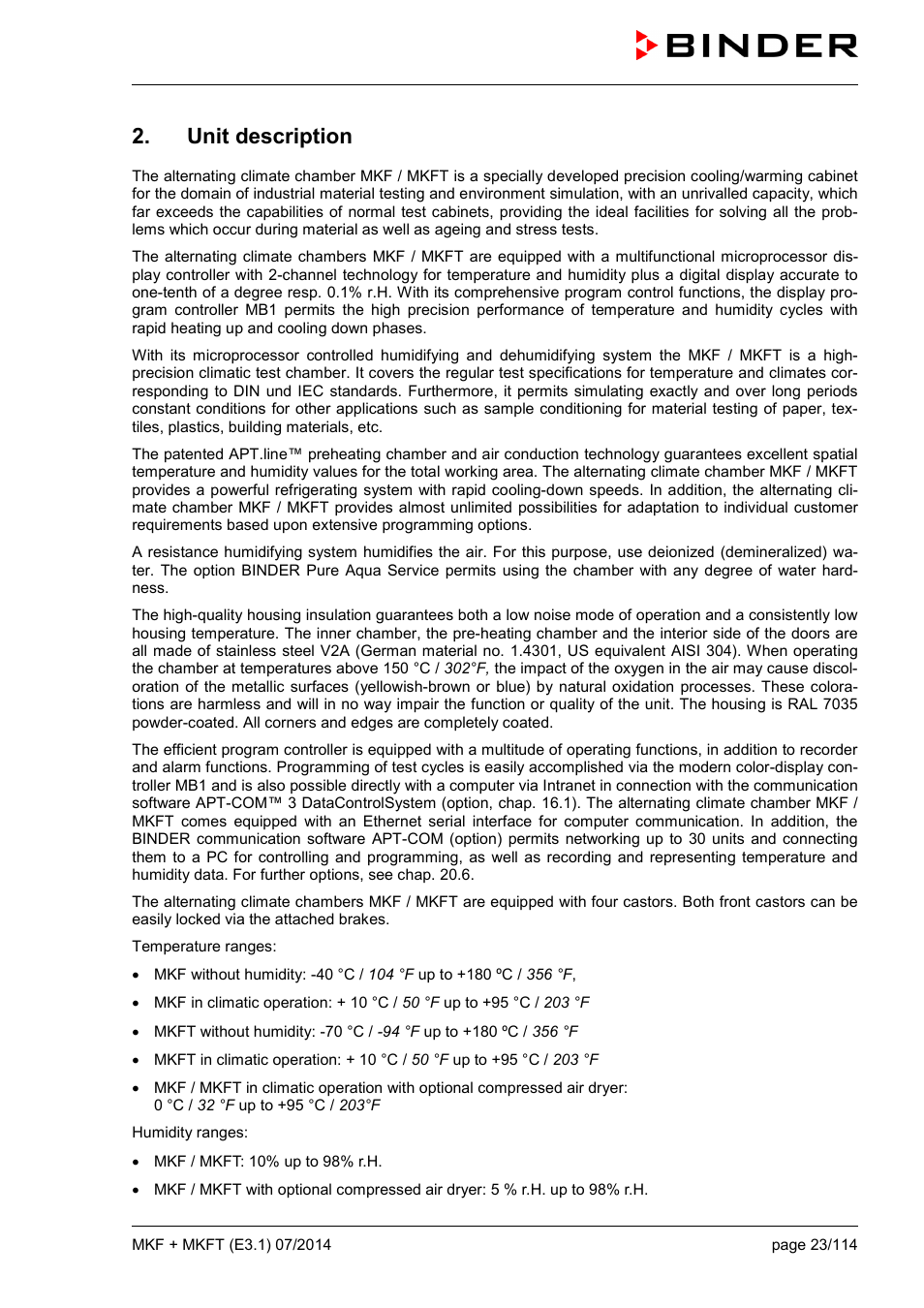 Unit description | BINDER MK 115 User Manual | Page 23 / 115