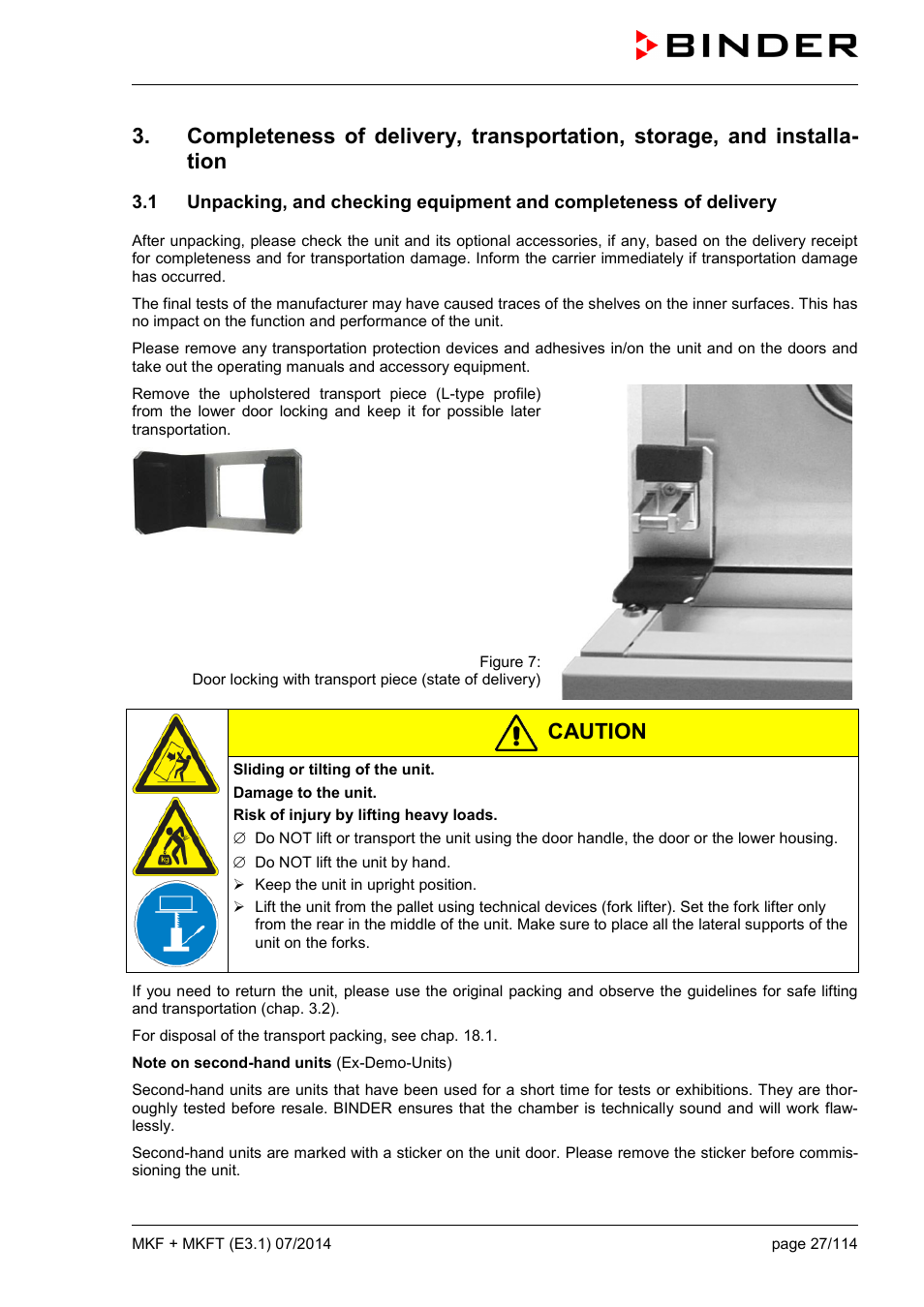 Caution | BINDER MK 115 User Manual | Page 27 / 115