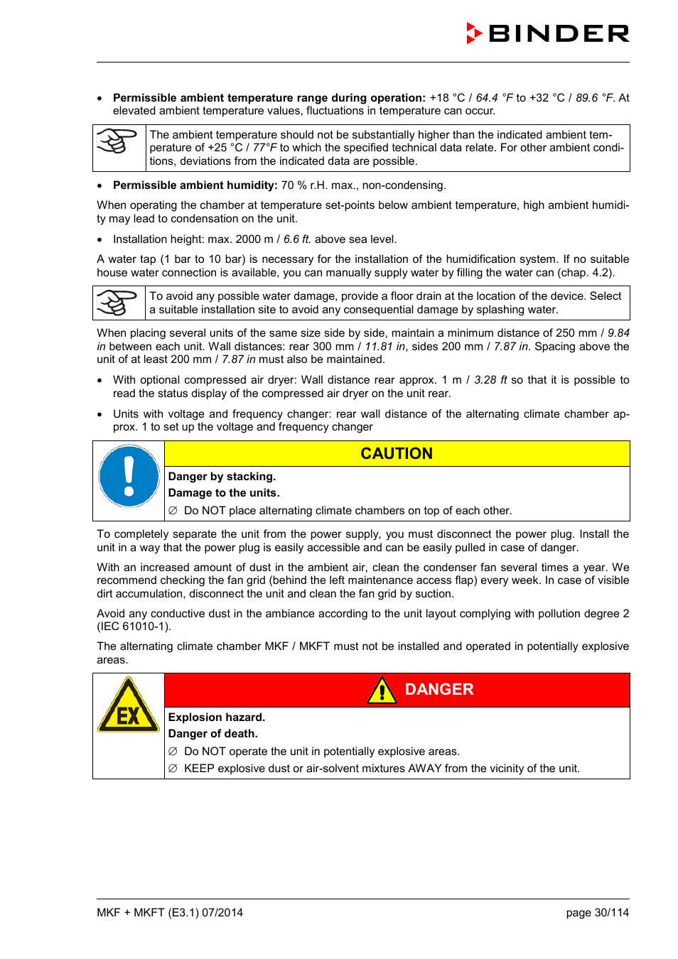 Caution, Danger | BINDER MK 115 User Manual | Page 30 / 115