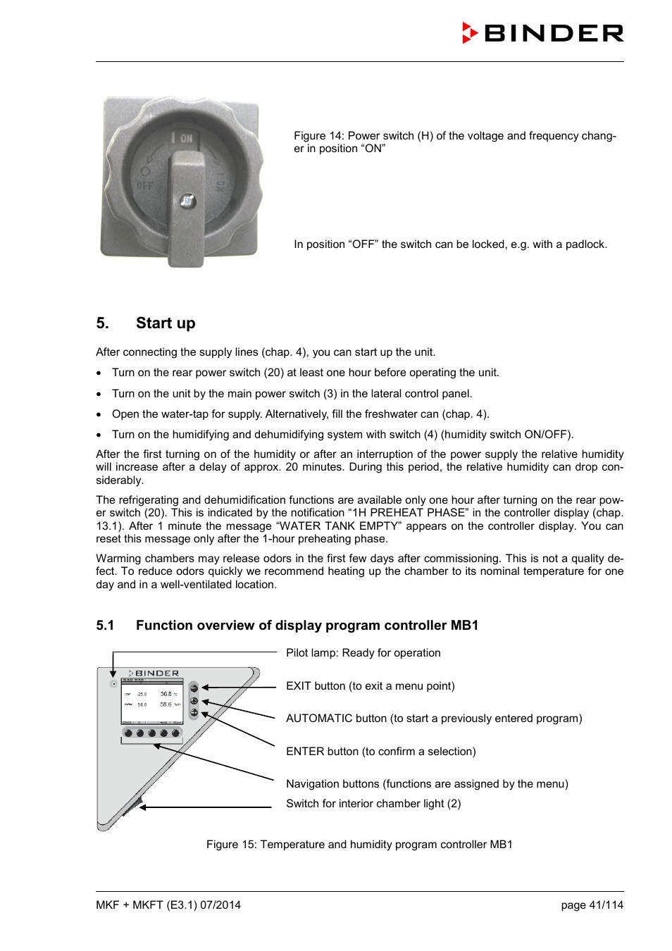 Start up | BINDER MK 115 User Manual | Page 41 / 115