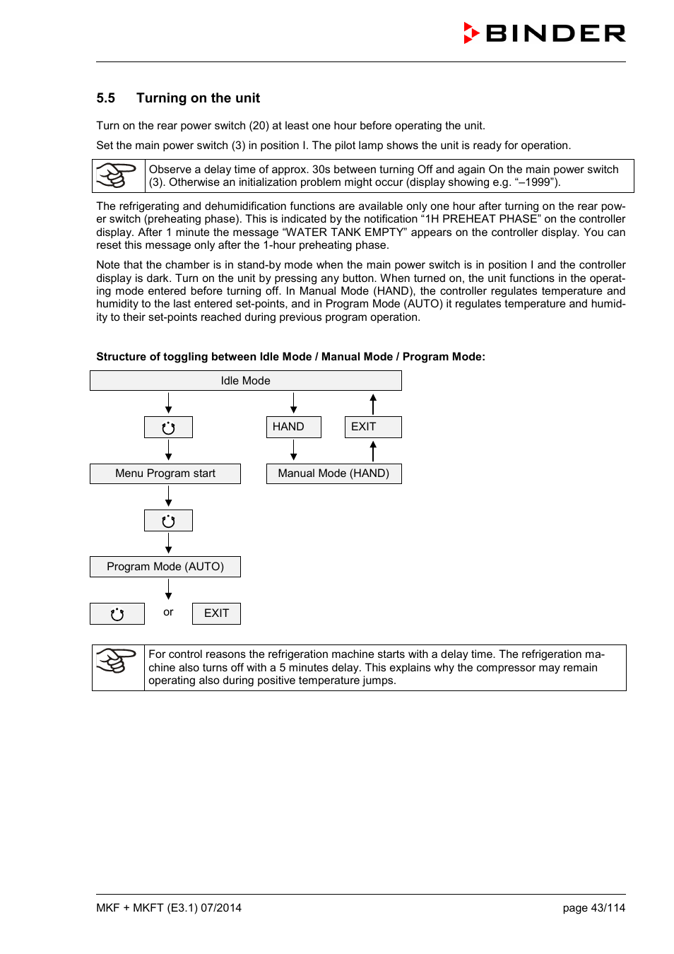 5 turning on the unit | BINDER MK 115 User Manual | Page 43 / 115