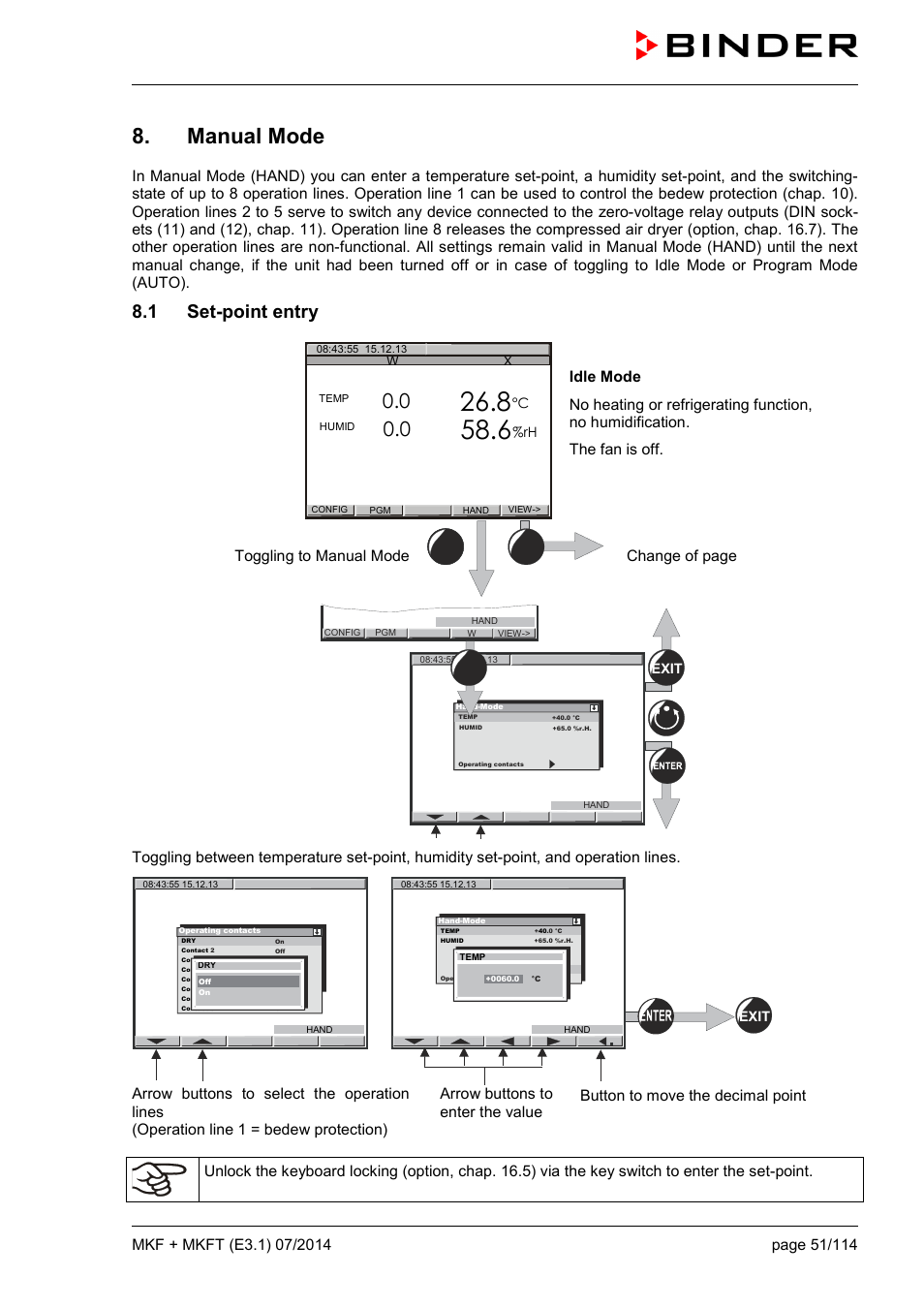 Manual mode, 1 set-point entry, Ole_link1 | BINDER MK 115 User Manual | Page 51 / 115