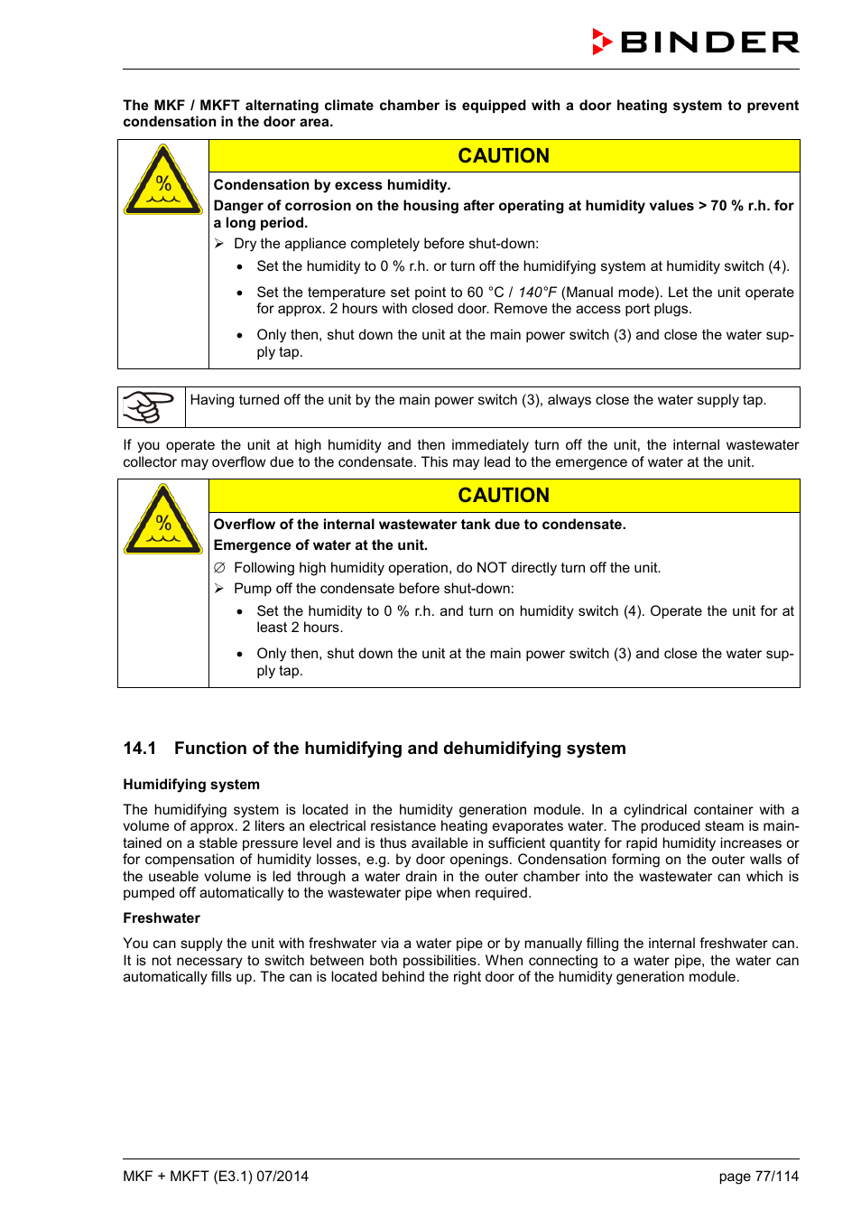 Caution | BINDER MK 115 User Manual | Page 77 / 115