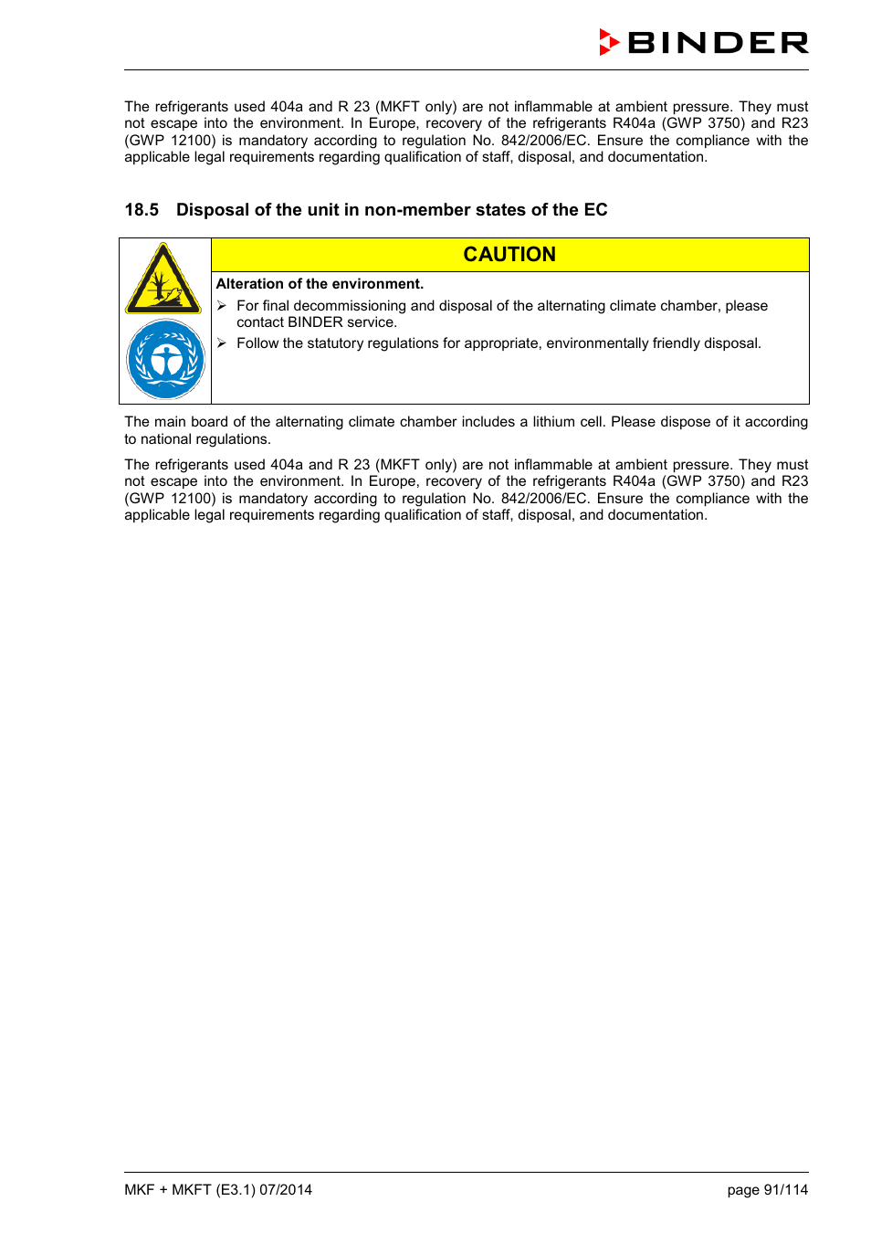 Caution | BINDER MK 115 User Manual | Page 91 / 115
