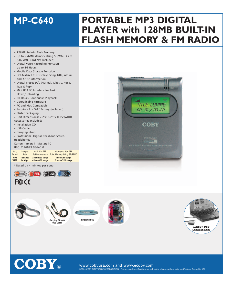 COBY MP-C640 User Manual | 1 page