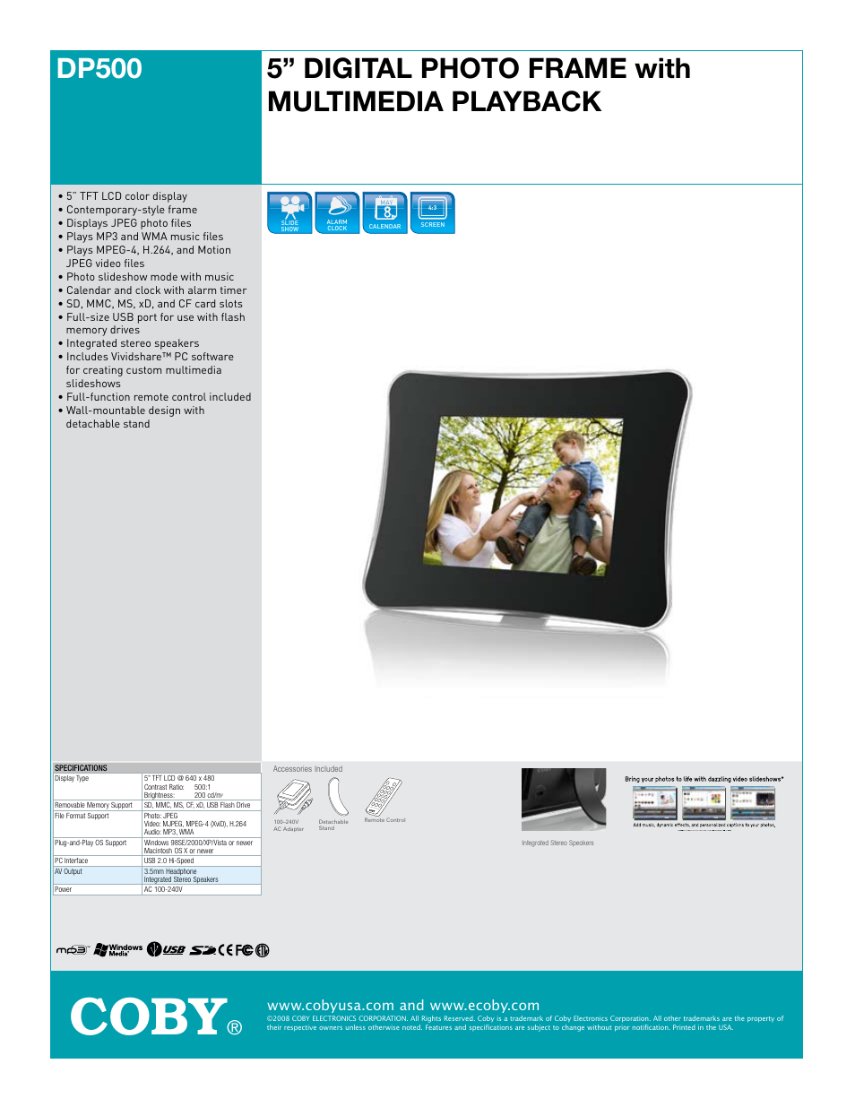 COBY DP500 User Manual | 1 page