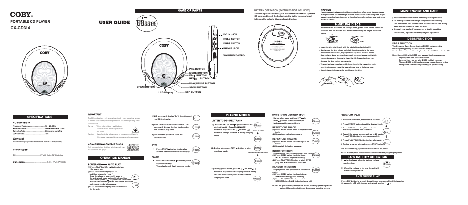 COBY CX-CD314 User Manual | 1 page