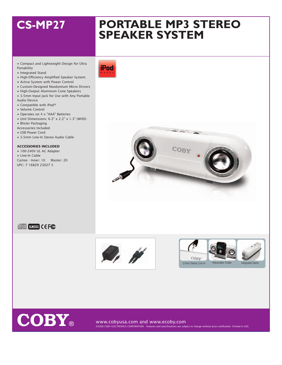 COBY CS-MP27 User Manual | 1 page