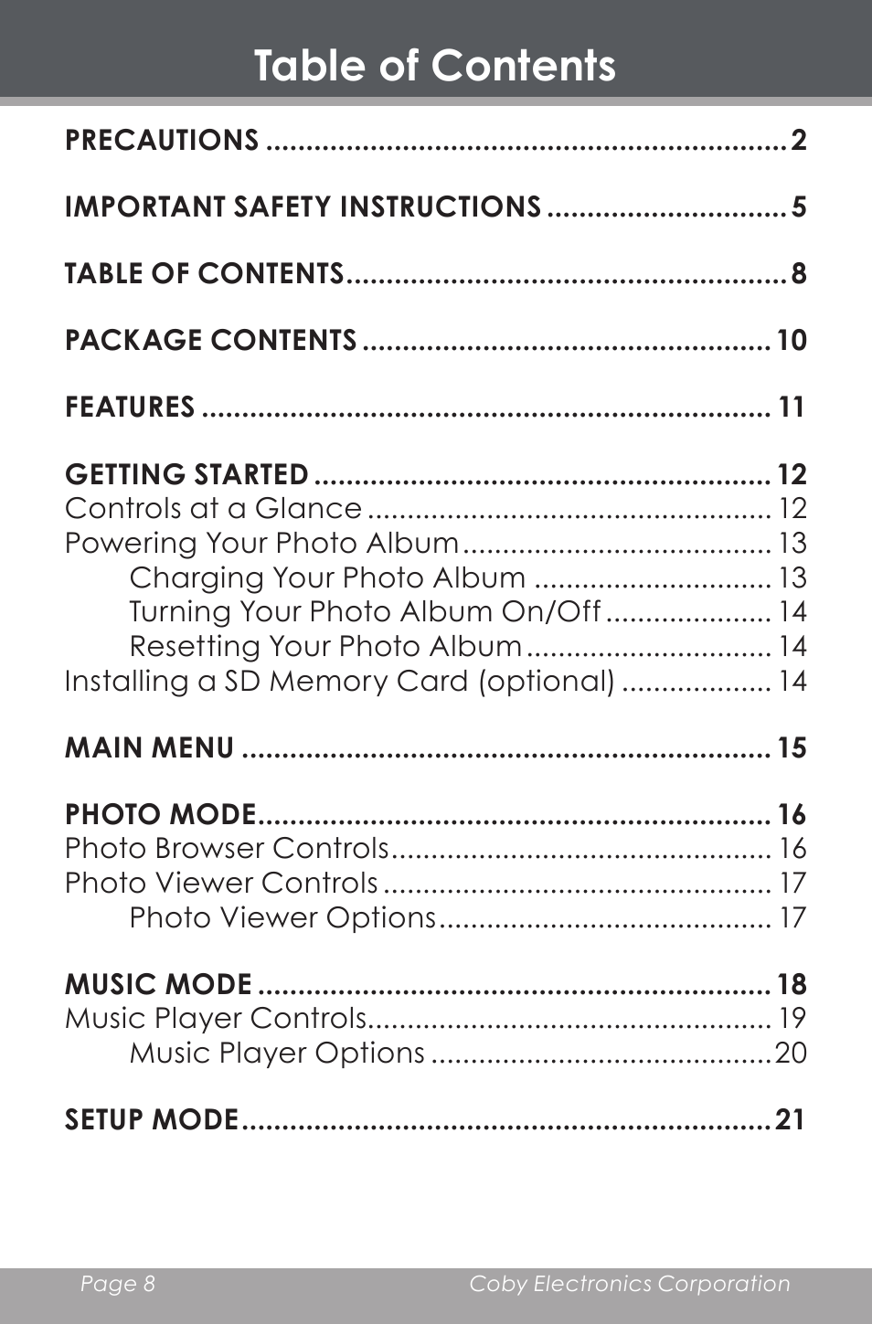 COBY DP-350 User Manual | Page 8 / 36