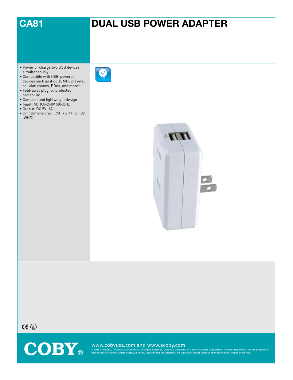 COBY CA81 User Manual | 1 page