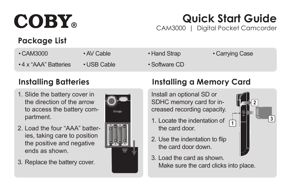 COBY electronic SNAPP CAM3000 User Manual | 18 pages