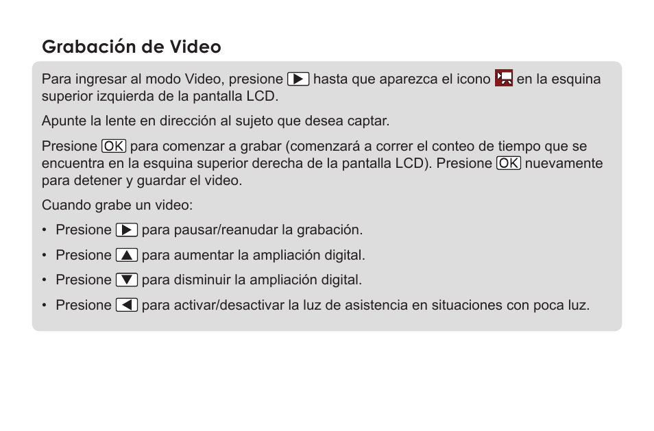 Grabación de video | COBY electronic SNAPP CAM3000 User Manual | Page 10 / 18