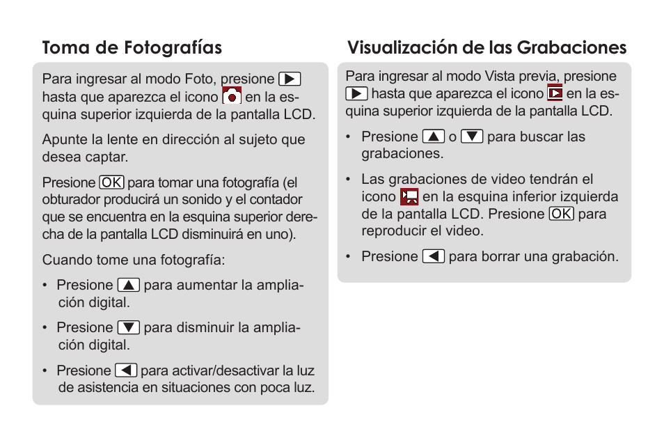 Toma de fotografías, Visualización de las grabaciones | COBY electronic SNAPP CAM3000 User Manual | Page 11 / 18