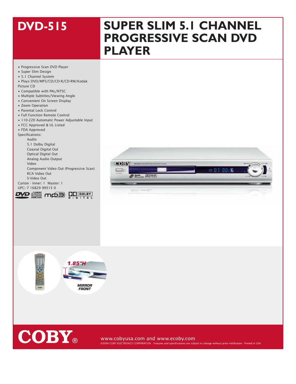 COBY DVD-515 User Manual | 1 page