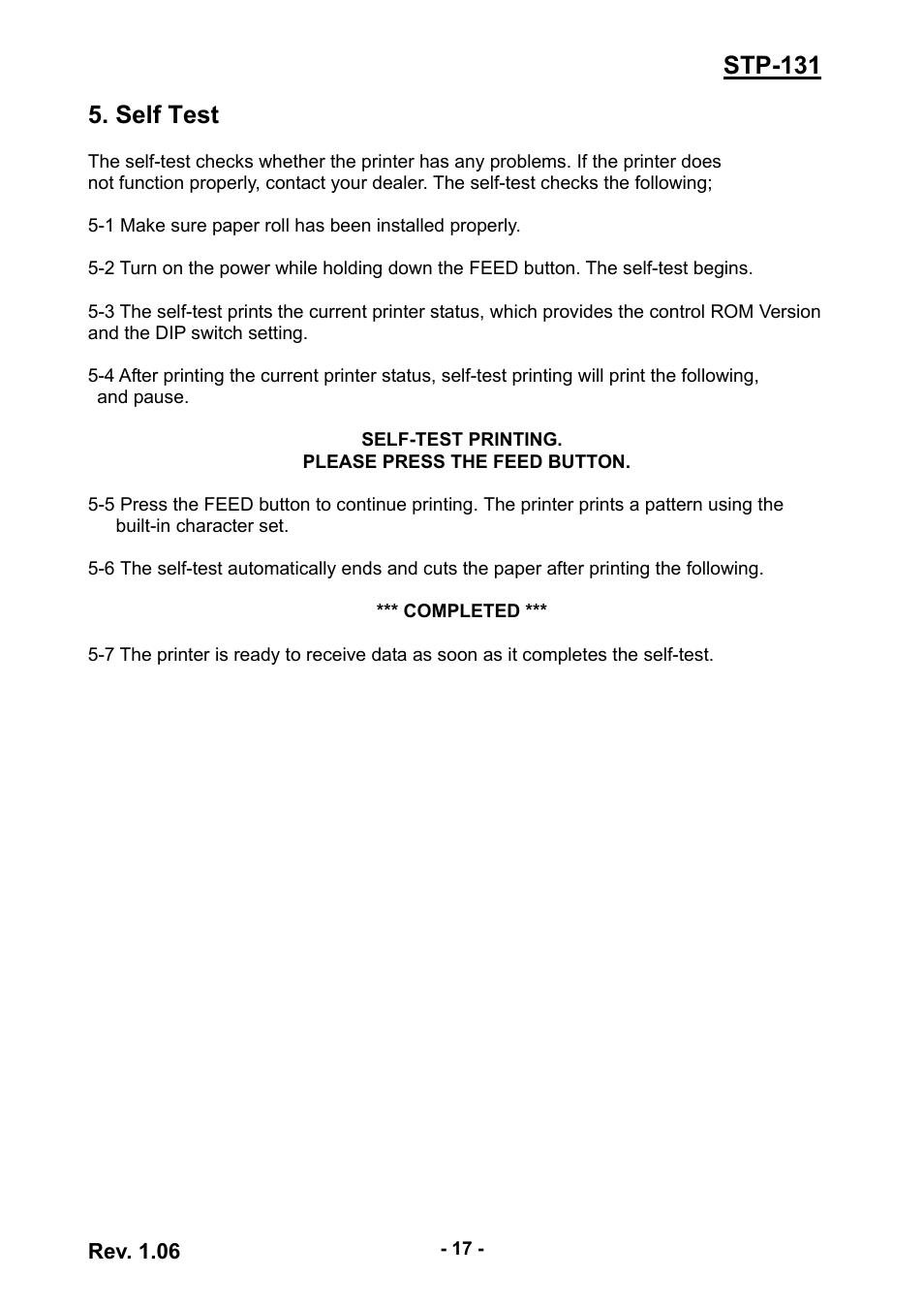 Self test, Stp-131 5. self test | BIXOLON STP-131 User Manual | Page 17 / 19