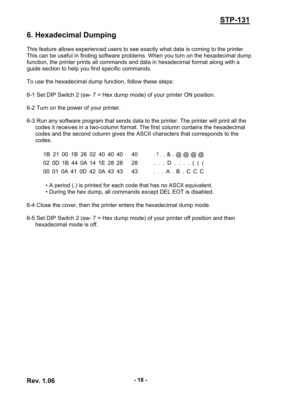 Hexadecimal dumping, Stp-131 6. hexadecimal dumping | BIXOLON STP-131 User Manual | Page 18 / 19