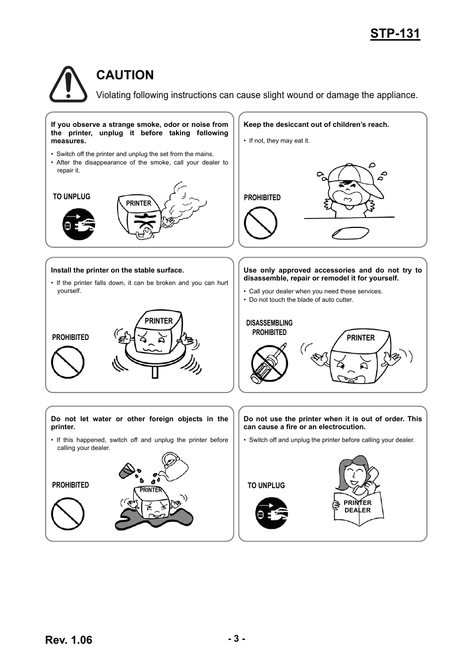 Stp-131, Caution, Rev. 1.06 | BIXOLON STP-131 User Manual | Page 3 / 19