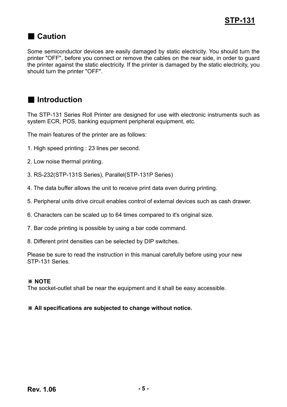 Stp-131 ■ caution, Introduction | BIXOLON STP-131 User Manual | Page 5 / 19