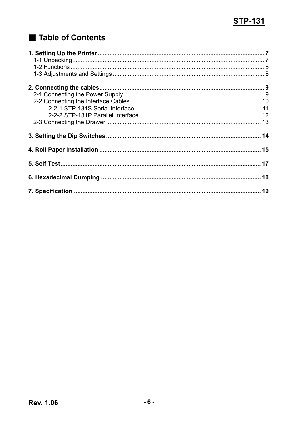 Setting up the printer, Stp-131 ■ table of contents | BIXOLON STP-131 User Manual | Page 6 / 19