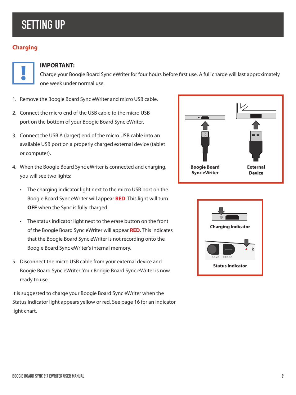 Setting up | Boogie Board Sync 9.7 eWriter User Manual | Page 9 / 20