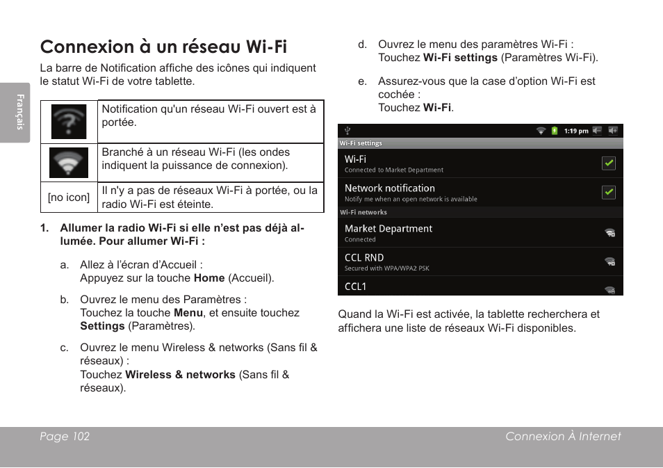 Connexion à un réseau wi-fi | COBY electronic MID7012 User Manual | Page 102 / 124