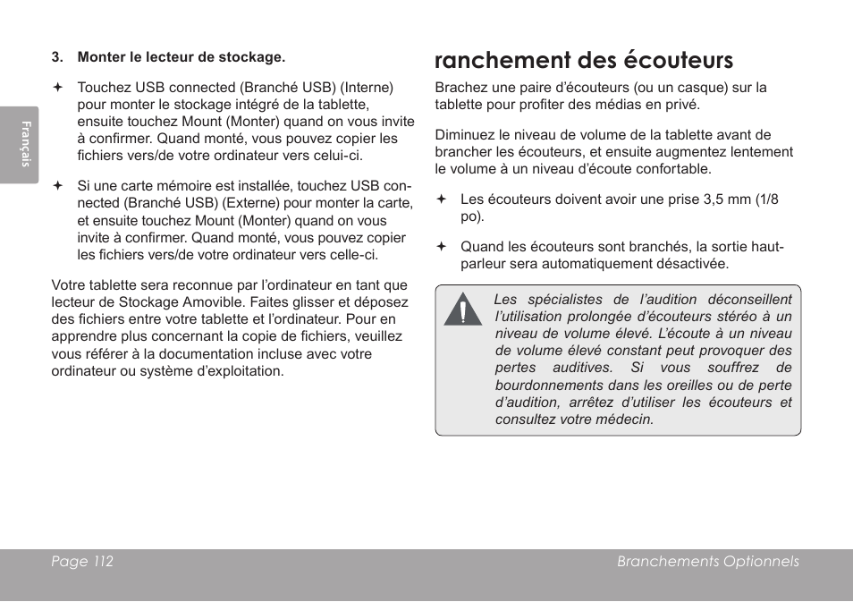 Ranchement des écouteurs | COBY electronic MID7012 User Manual | Page 112 / 124
