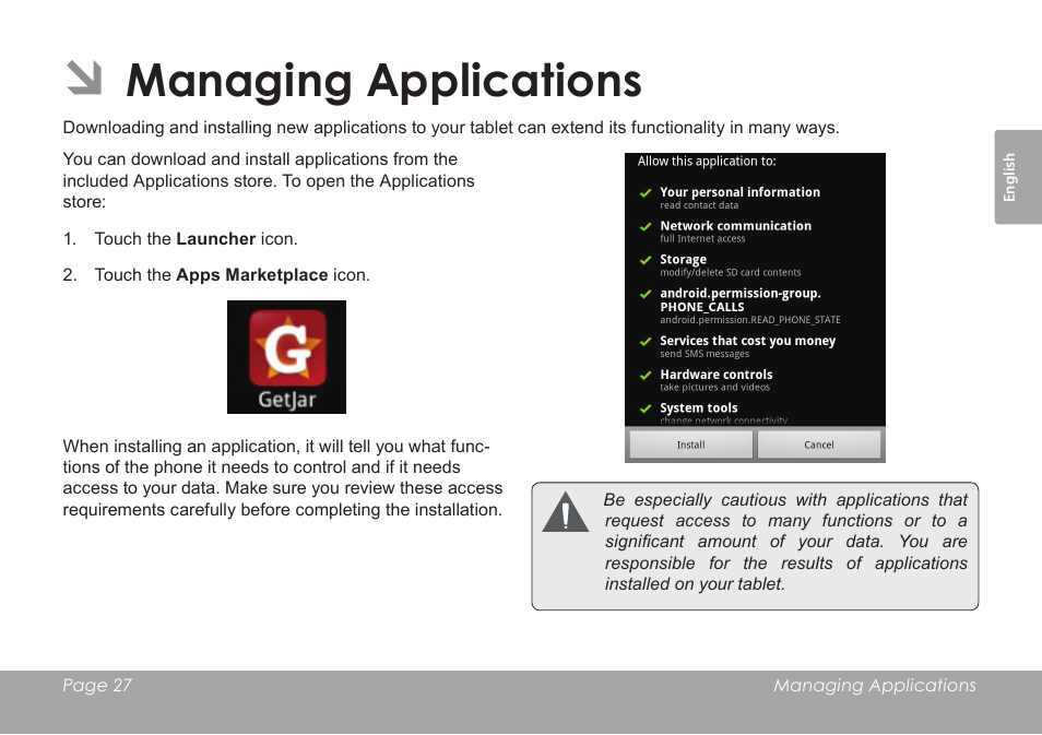 Managing applications | COBY electronic MID7012 User Manual | Page 27 / 124