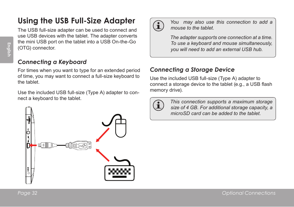 Using the usb full-size adapter | COBY electronic MID7012 User Manual | Page 32 / 124