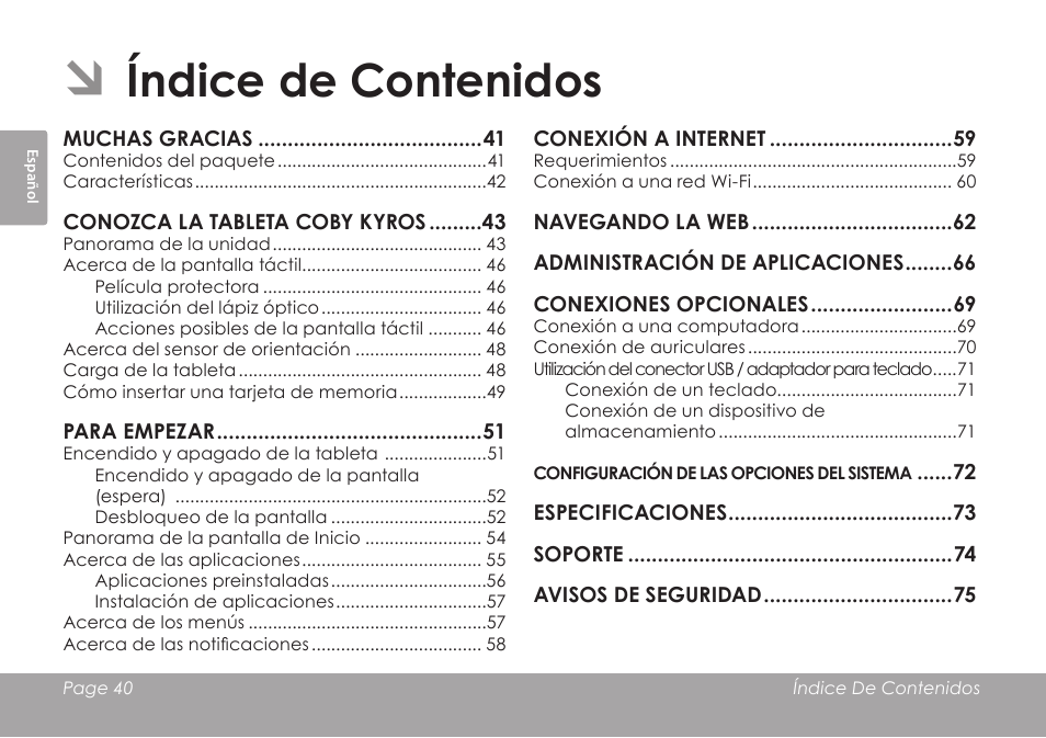 COBY electronic MID7012 User Manual | Page 40 / 124