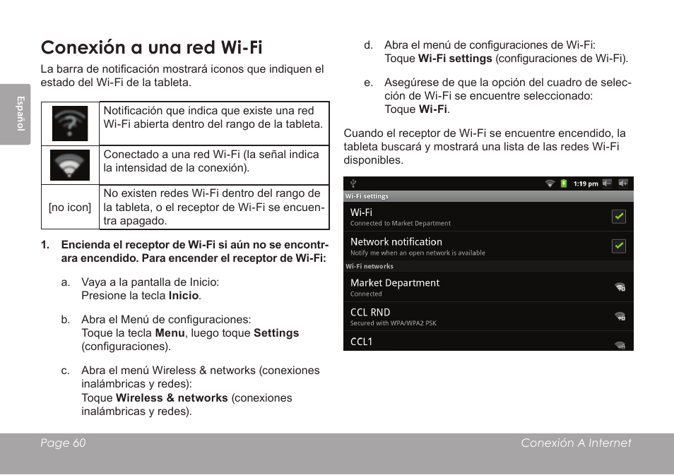 Conexión a una red wi-fi | COBY electronic MID7012 User Manual | Page 60 / 124