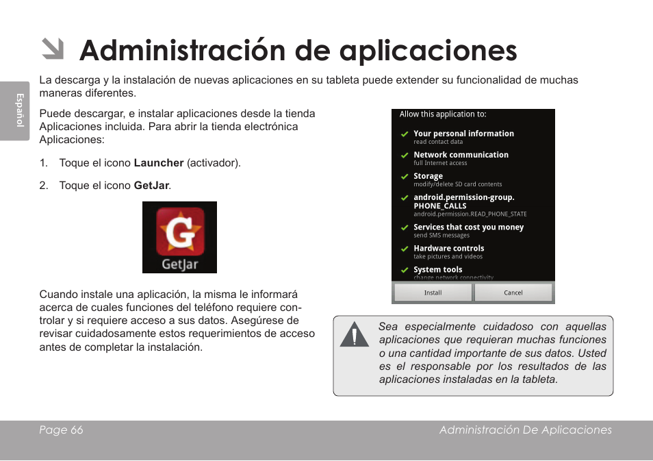 Administración de aplicaciones | COBY electronic MID7012 User Manual | Page 66 / 124