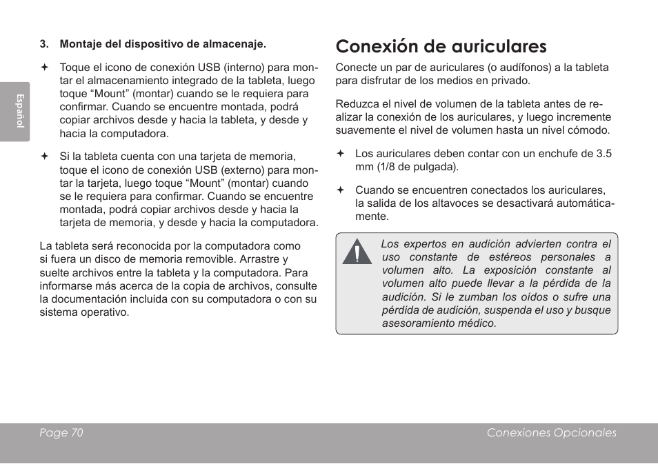 Conexión de auriculares | COBY electronic MID7012 User Manual | Page 70 / 124