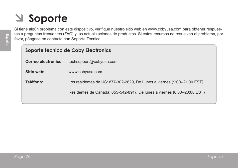 Soporte | COBY electronic MID7012 User Manual | Page 74 / 124