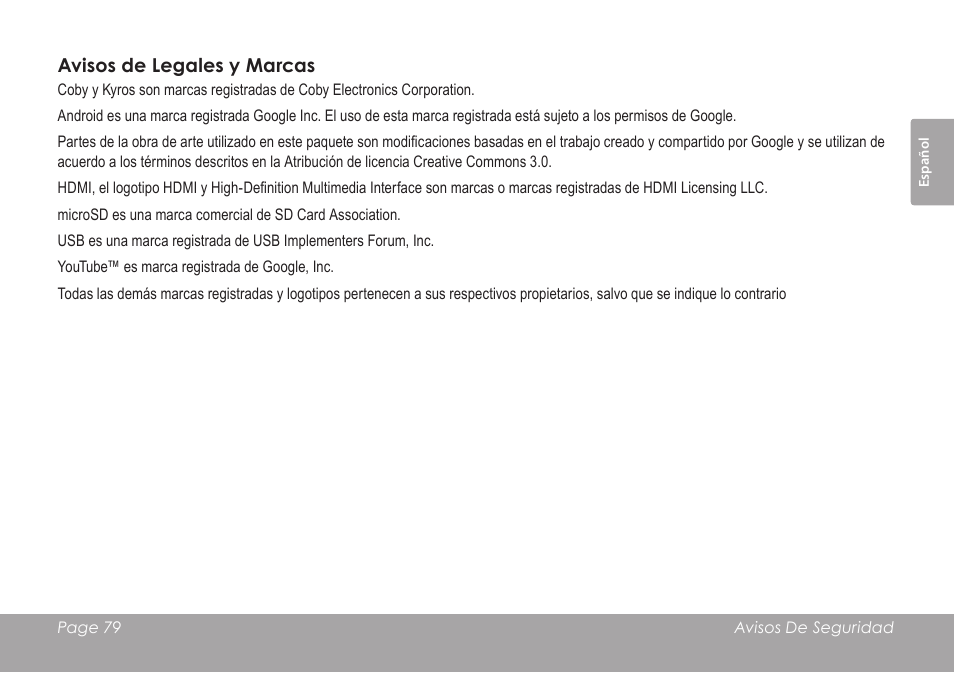 Avisos de legales y marcas | COBY electronic MID7012 User Manual | Page 79 / 124
