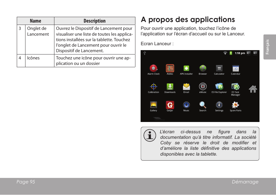 A propos des applications | COBY electronic MID7012 User Manual | Page 95 / 124