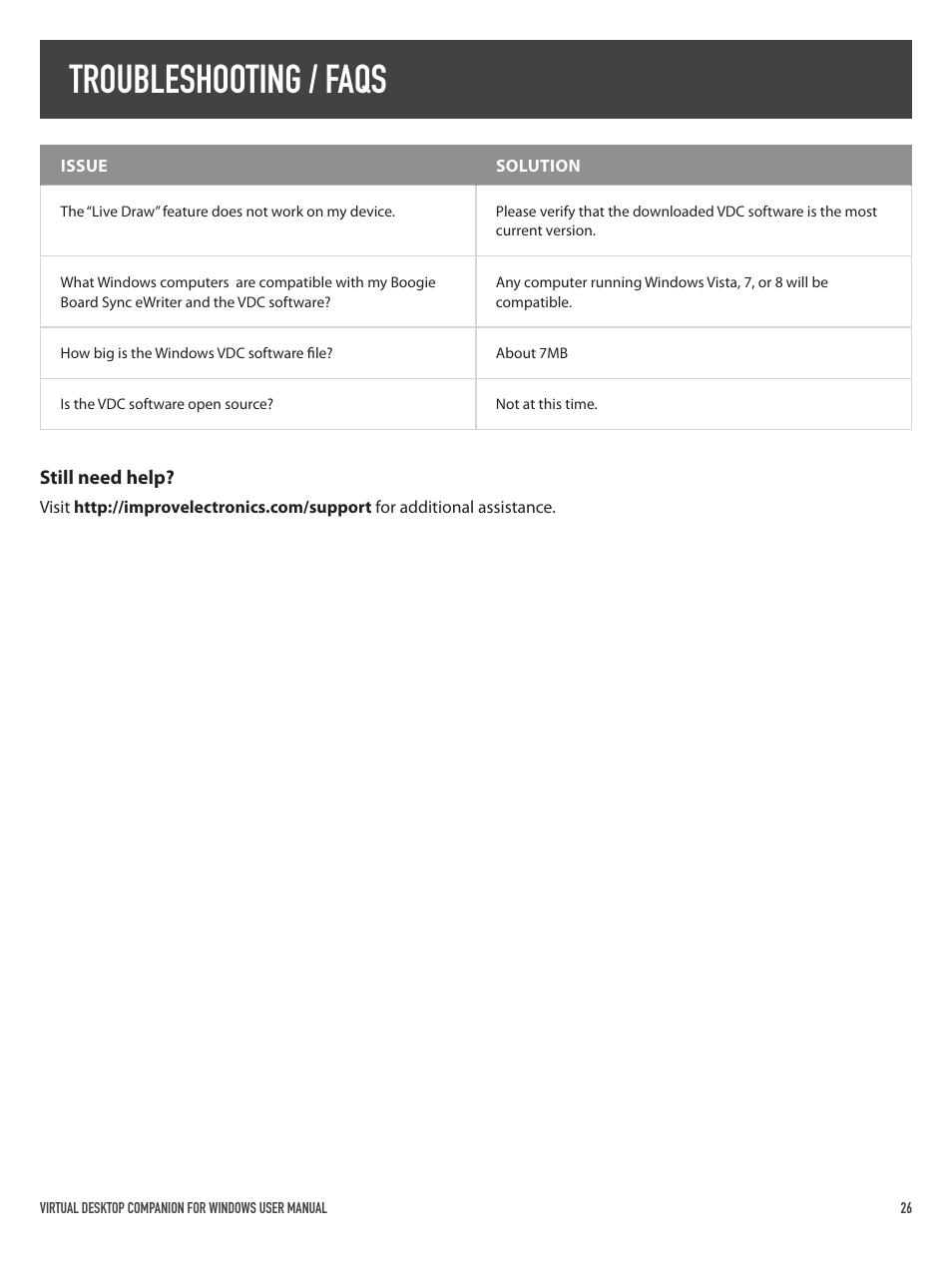 Troubleshooting / faqs | Boogie Board Sync 9.7 eWriter User Manual | Page 26 / 29