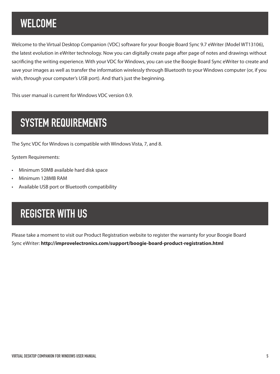Welcome system requirements register with us | Boogie Board Sync 9.7 eWriter User Manual | Page 5 / 29